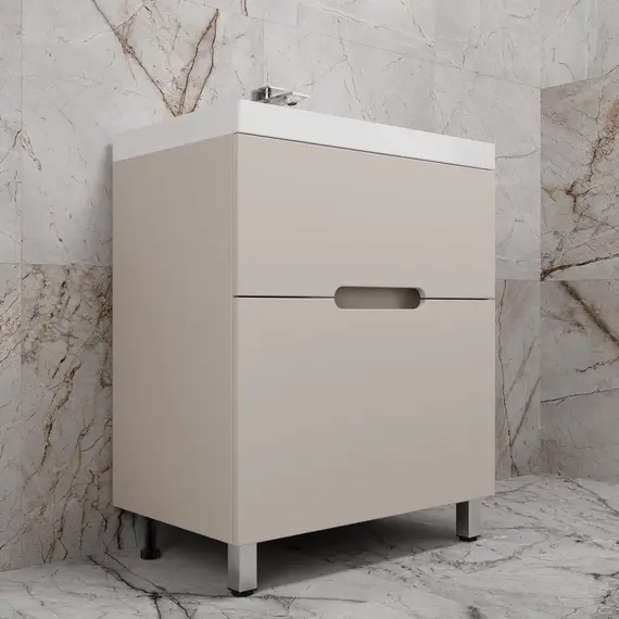Тумба напольная Style line "Матис " с раковиной ASTI  (2 ящика), КРЕМ, ЭМАЛЬ