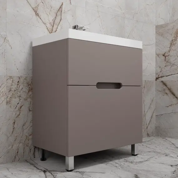 Тумба напольная Style line "Матис " с раковиной ASTI (2 ящика), ТАУП ТЁМНЫЙ, ЭМАЛЬ