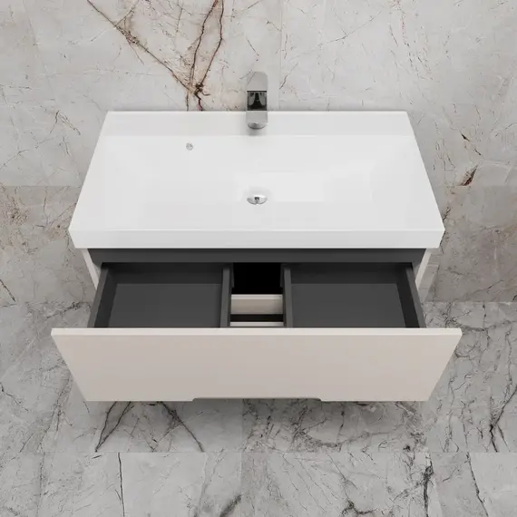 Тумба напольная Style line "Матис " с раковиной ASTI  (2 ящика), КРЕМ, ЭМАЛЬ