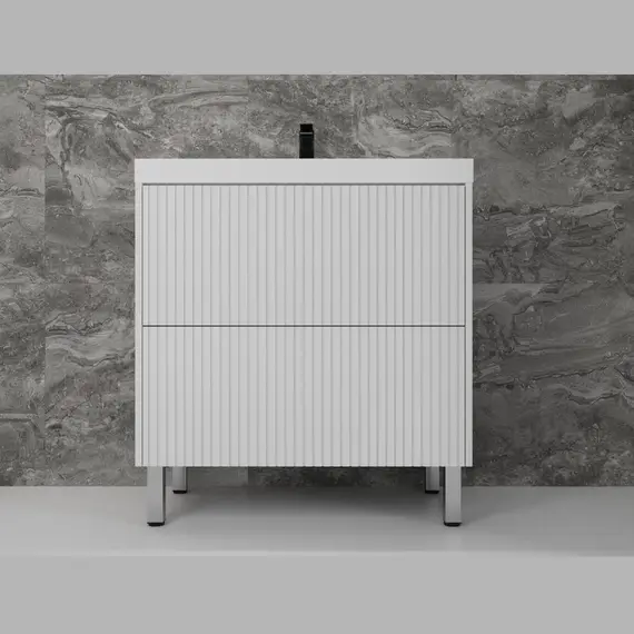 Тумба напольная "Стокгольм 80" с раковиной Classic , (2 ящ.) белый рифленый софт, PUSH