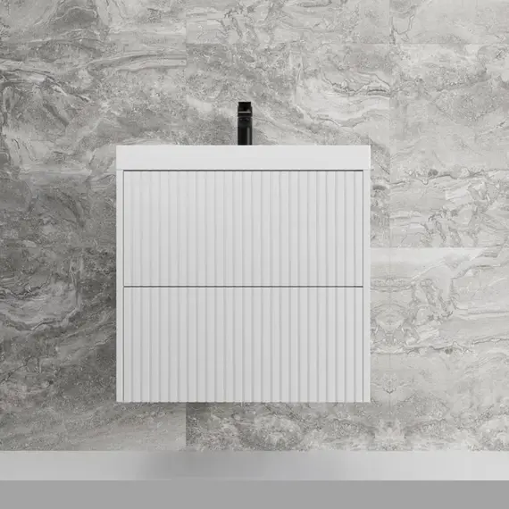 Тумба подвесная "Стокгольм ",с раковиной Classic , (2 ящ.) белый рифленый софт, PUSH