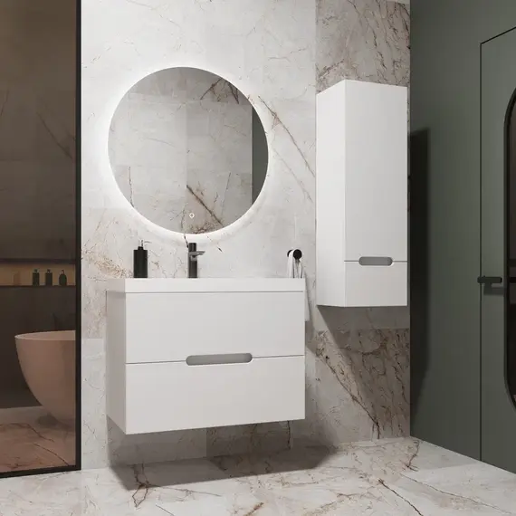 Тумба подвесная "Матис" с раковиной ASTI (2 ящика), Белый матовый, ЭМАЛЬ