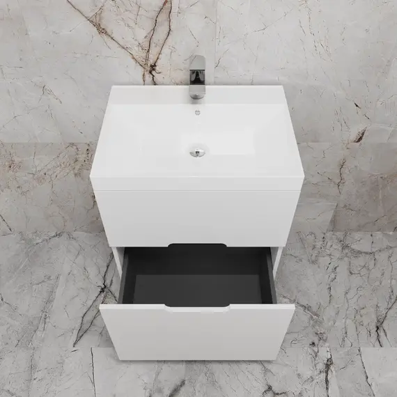 Тумба напольная "Матис " с раковиной ASTI (2 ящика), Белый матовый, ЭМАЛЬ