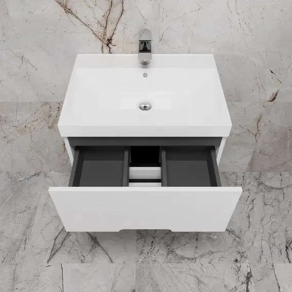 Тумба подвесная "Матис" с раковиной ASTI (2 ящика), Белый матовый, ЭМАЛЬ