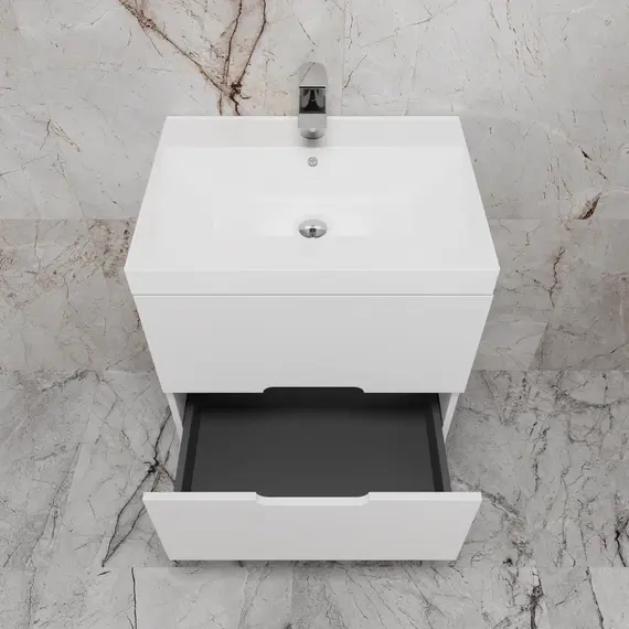 Тумба подвесная "Матис" с раковиной ASTI (2 ящика), Белый матовый, ЭМАЛЬ