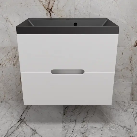 Тумба подвесная "Матис" с раковиной ASTI (2 ящика), Белый матовый, ЭМАЛЬ