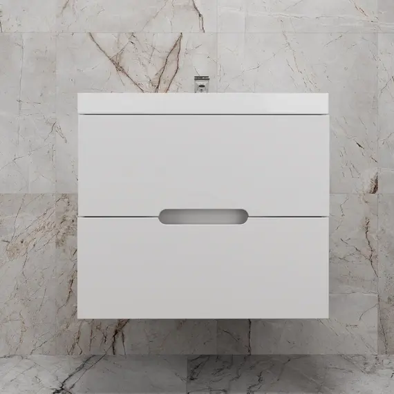 Тумба подвесная "Матис" с раковиной ASTI (2 ящика), Белый матовый, ЭМАЛЬ