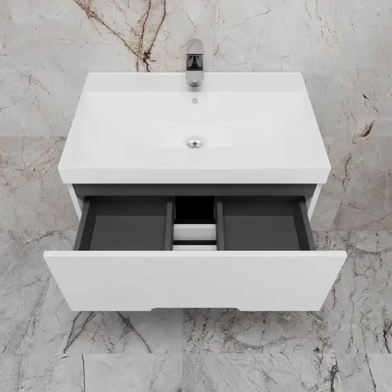 Тумба подвесная "Матис" с раковиной ASTI (2 ящика), Белый матовый, ЭМАЛЬ