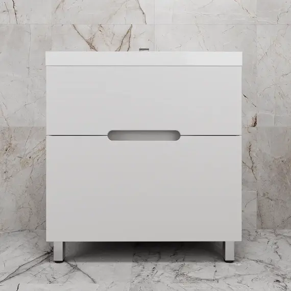 Тумба напольная "Матис " с раковиной ASTI (2 ящика), Белый матовый, ЭМАЛЬ