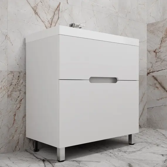 Тумба напольная "Матис " с раковиной ASTI (2 ящика), Белый матовый, ЭМАЛЬ
