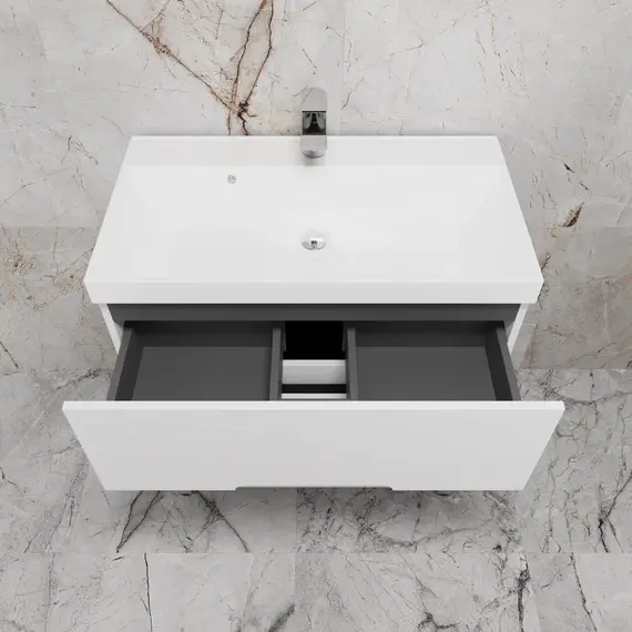 Тумба напольная "Матис " с раковиной ASTI (2 ящика), Белый матовый, ЭМАЛЬ