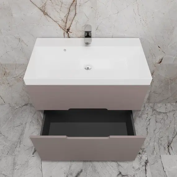 Тумба напольная Style line "Матис " с раковиной ASTI (2 ящика), ТАУП ТЁМНЫЙ, ЭМАЛЬ