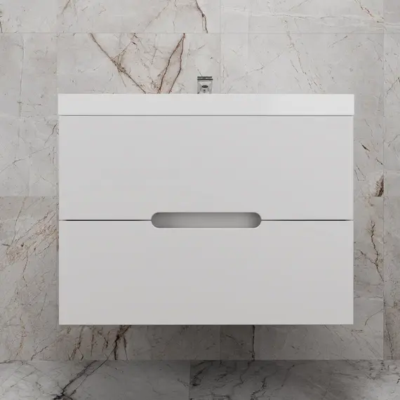Тумба подвесная "Матис" с раковиной ASTI (2 ящика), Белый матовый, ЭМАЛЬ