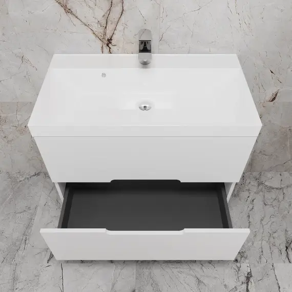 Тумба подвесная "Матис" с раковиной ASTI (2 ящика), Белый матовый, ЭМАЛЬ