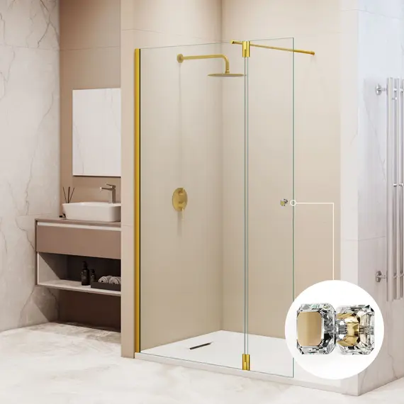 Душевая перегородка RGW WA-054Gb (WA-010Gb + Z-072Gb) прозрачное/золото