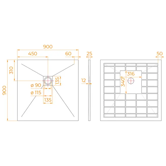 Душевой поддон квадрат STONE TRAY-G  800x800