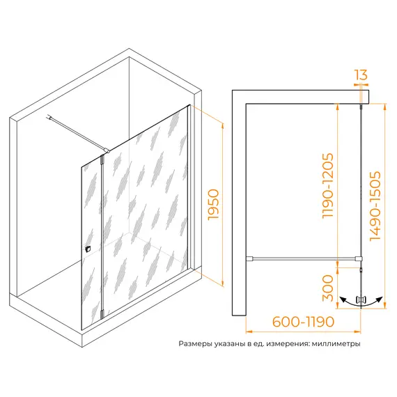 Душевая перегородка RGW WA-054 (WA-010 + Z-072) прозрачное/хром