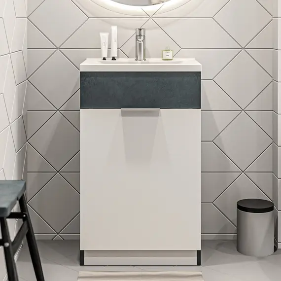 Тумба напольная с раковиной 1Marka Revo 50 см, бетон темно-серый