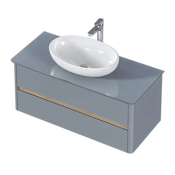 Тумба подвесная 1Marka Monro  2ящика, серый столешница/стекло