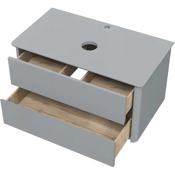 Тумба подвесная 1Marka Monro  2ящика, серый столешница/стекло