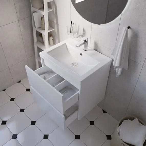 Тумба подвесная 1Marka Veil  2ящика, белая аляска