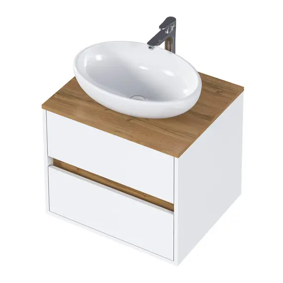 Тумба подвесная 1Marka Veil 2ящика, белая аляска/столешница дуб вотан