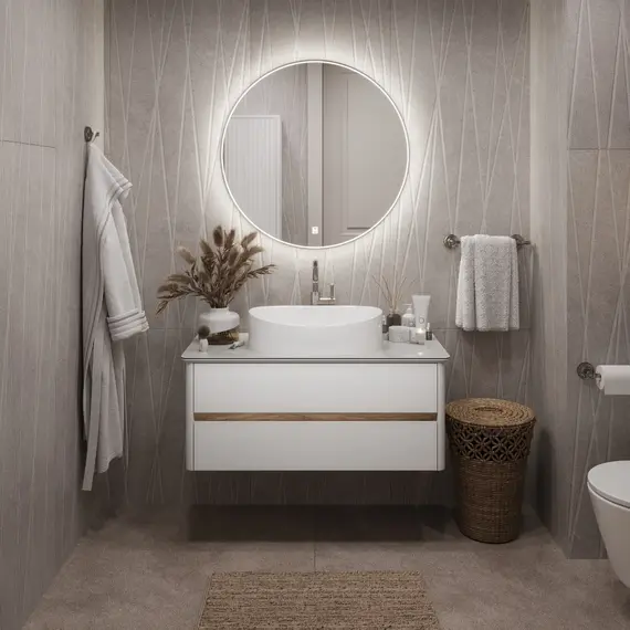 Тумба подвесная 1Marka Monro  2ящика, белый столешница/стекло