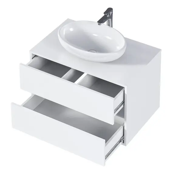 Тумба подвесная 1Marka Veil  2ящика, белая аляска/ столешница белая