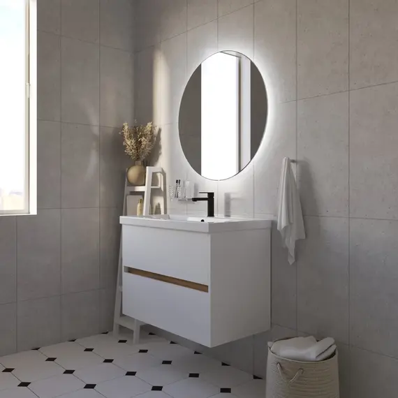 Тумба подвесная 1Marka Veil  2ящика, белая аляска/дуб вотан