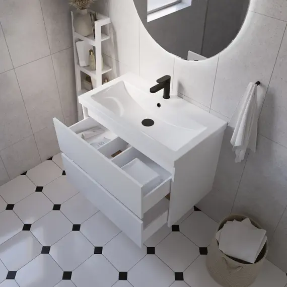 Тумба подвесная 1Marka Veil  2ящика, белая аляска/дуб вотан