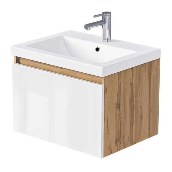 Тумба подвесная 1Marka Aris mini  1ящик, дуб вотан/белый глянец