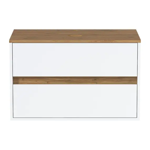 Тумба подвесная 1Marka Veil 2ящика, белая аляска/столешница дуб вотан