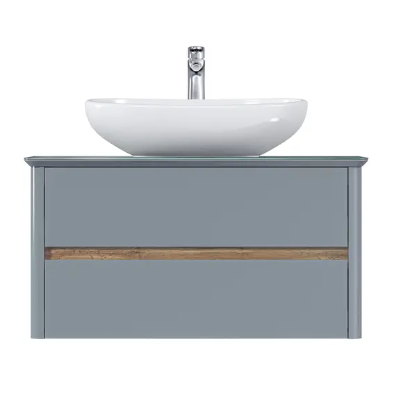 Тумба подвесная 1Marka Monro  2ящика, серый столешница/стекло