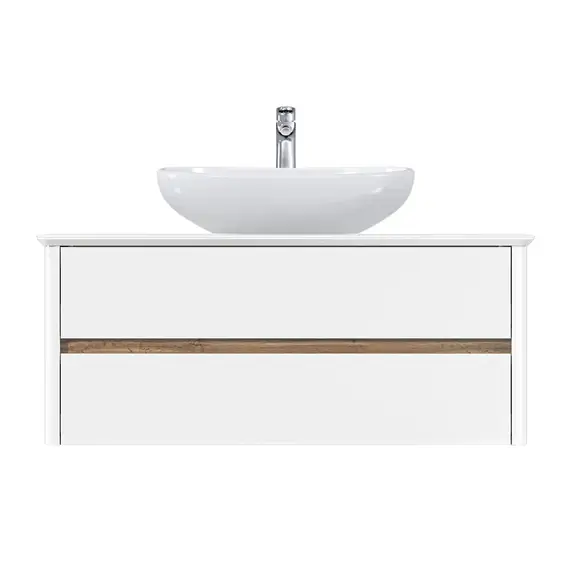 Тумба подвесная 1Marka Monro  2ящика, белый столешница/стекло