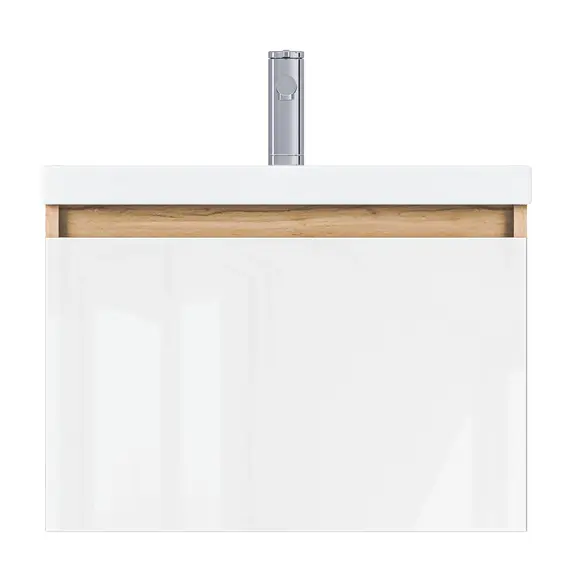 Тумба подвесная 1Marka Aris mini  1ящик, дуб вотан/белый глянец