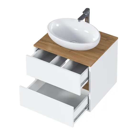 Тумба подвесная 1Marka Veil 2ящика, белая аляска/столешница дуб вотан