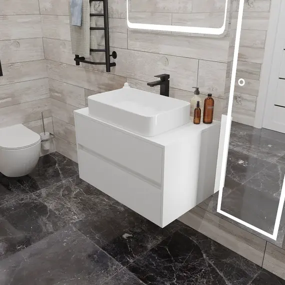 Тумба подвесная 1Marka Veil  2ящика, белая аляска/ столешница белая