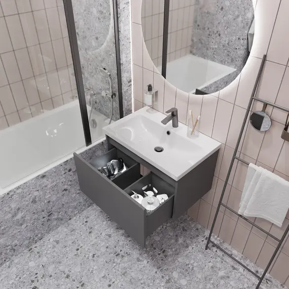 Тумба подвесная 1Marka Aris mini  1ящик, антрацит/монолит дарк