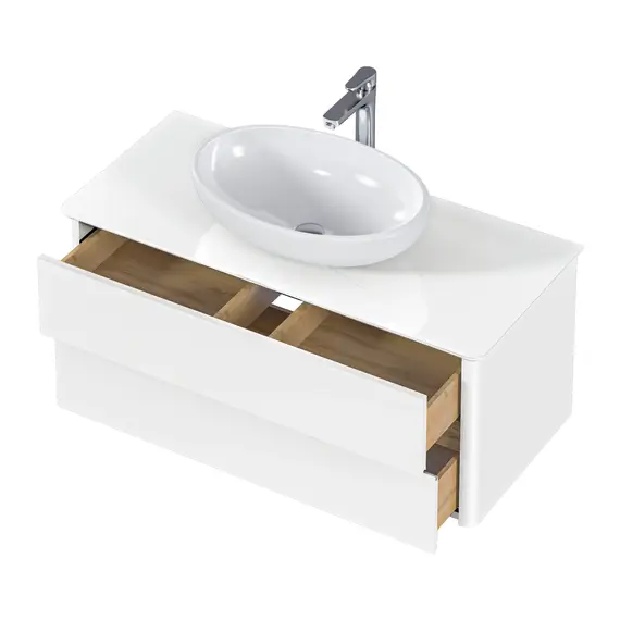 Тумба подвесная 1Marka Monro  2ящика, белый столешница/стекло