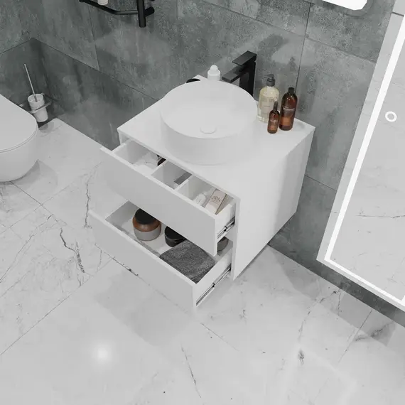 Тумба подвесная 1Marka Veil  2ящика, белая аляска/ столешница белая