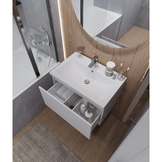 Тумба подвесная 1Marka Aris mini  1ящик, белая аляска/белый глянец