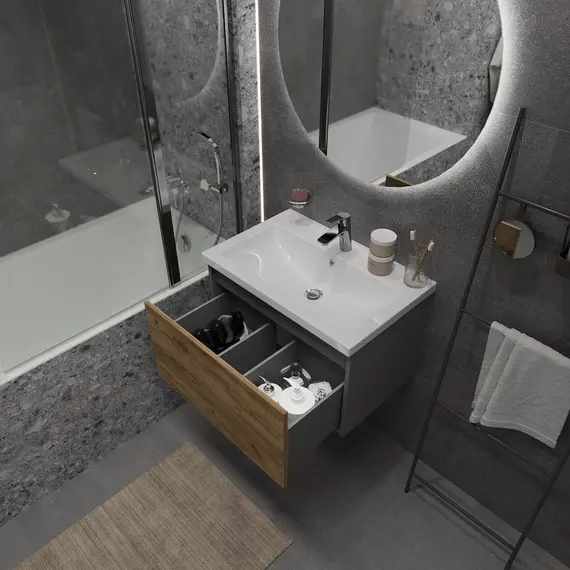 Тумба подвесная 1Marka Aris mini  1ящик, антрацит/дуб крафт золотой