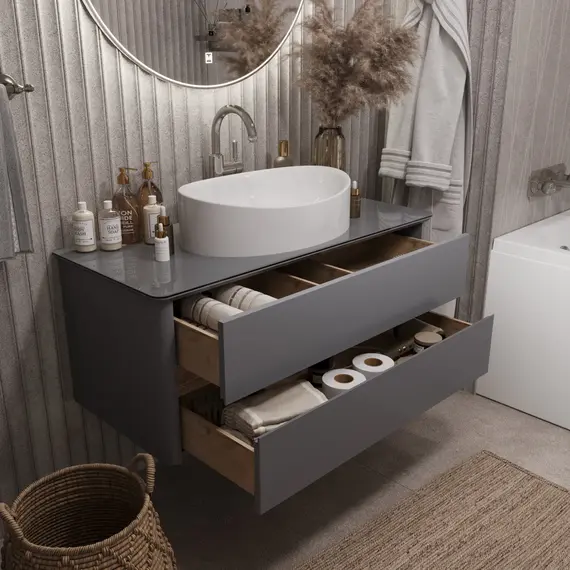 Тумба подвесная 1Marka Monro  2ящика, серый столешница/стекло