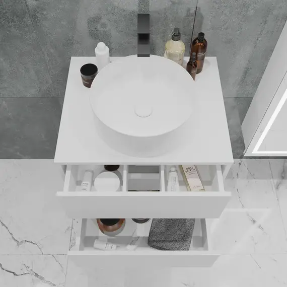 Тумба подвесная 1Marka Veil  2ящика, белая аляска/ столешница белая