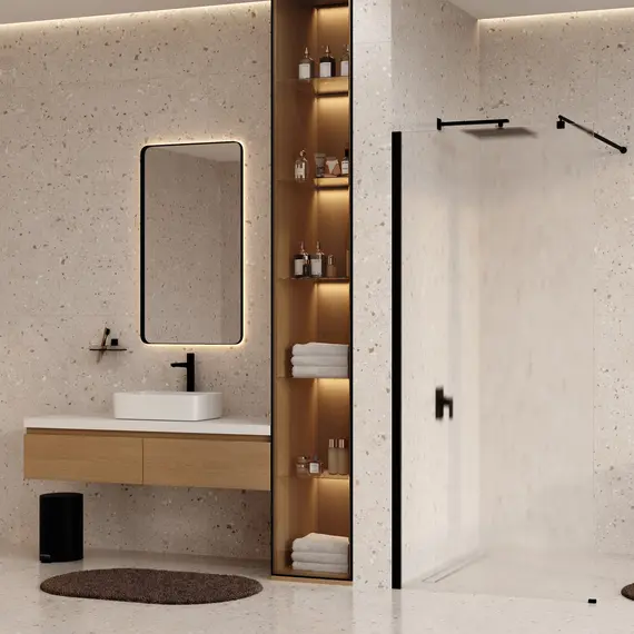 Душевая перегородка WasserKRAFT Rur 30W MB-TXG  рифленое/черный