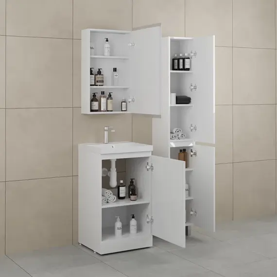 Тумба напольная "БАТЛЕР" (1 ящ.) с раковиной ASTI 50 Люкс антискрейтч белый глянец PLUS