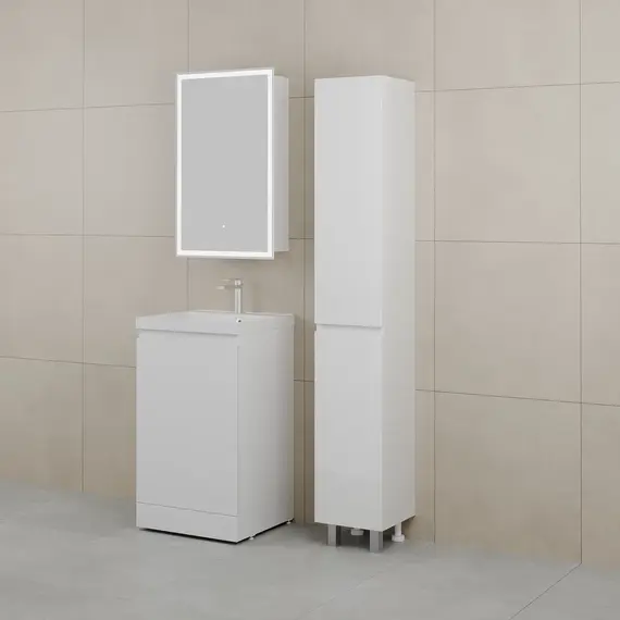 Тумба напольная "БАТЛЕР" (1 ящ.) с раковиной ASTI 50 Люкс антискрейтч белый глянец PLUS