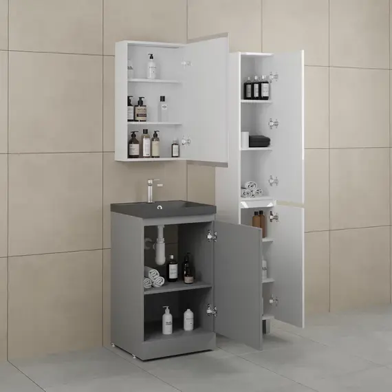 Тумба напольная "БАТЛЕР" (1 ящ.) с раковиной ASTI 50 Люкс антискрейтч серый PLUS