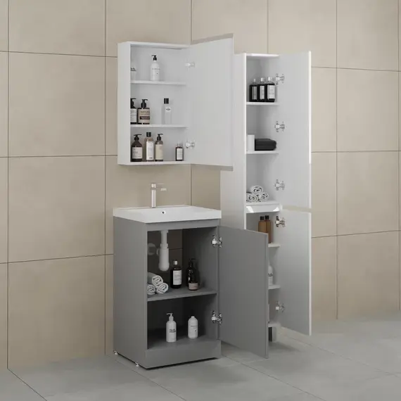 Тумба напольная "БАТЛЕР" (1 ящ.) с раковиной ASTI 50 Люкс антискрейтч серый PLUS