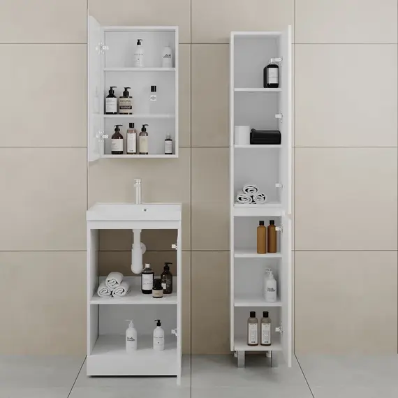 Тумба напольная "БАТЛЕР" (1 ящ.) с раковиной ASTI 50 Люкс антискрейтч белый глянец PLUS